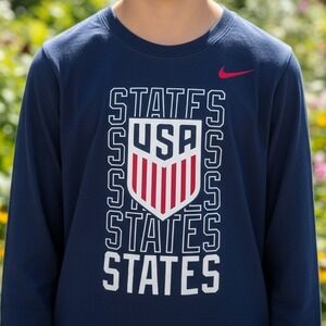 Nike USA Soccer States Long Sleeve Graphic T-Shirt Navy Blue Large L